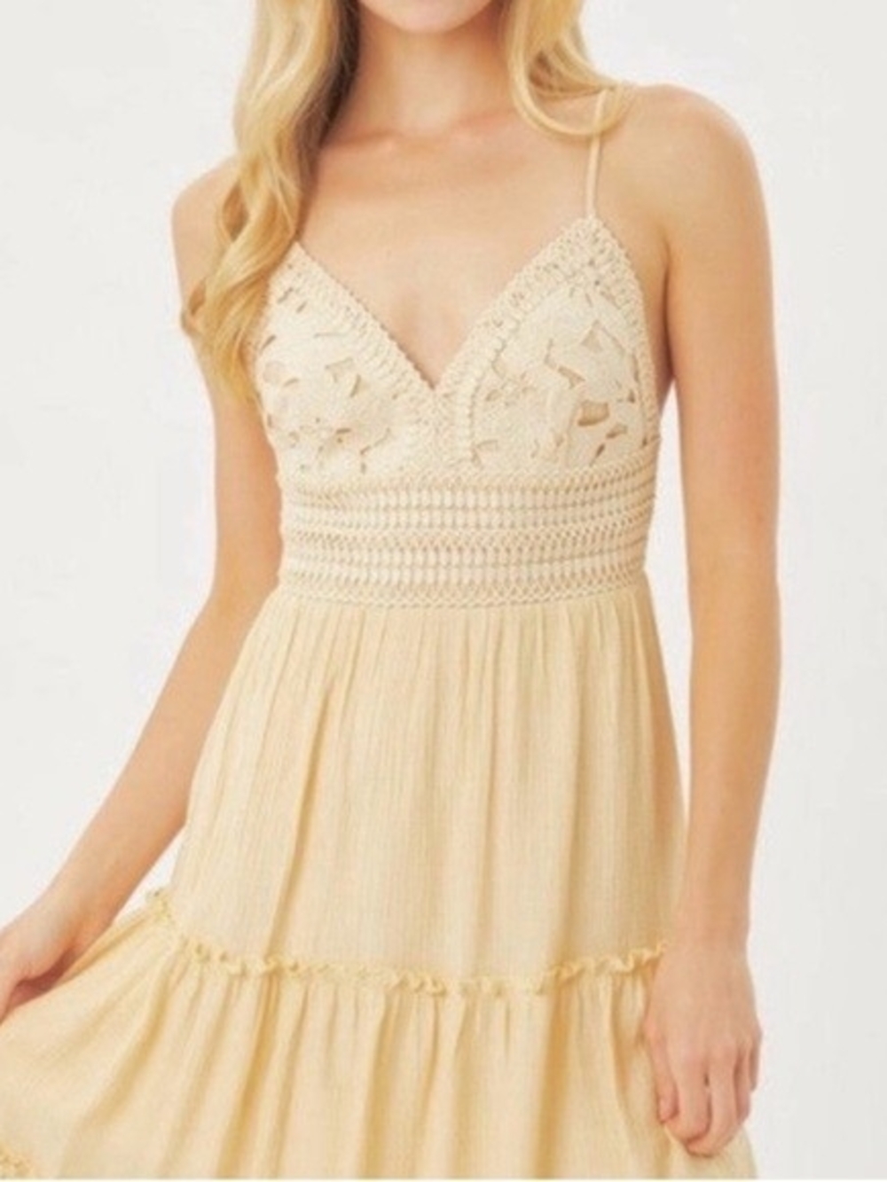 Love Tree Crochet Bodice Spaghetti Strap Maxi Dress - Cream